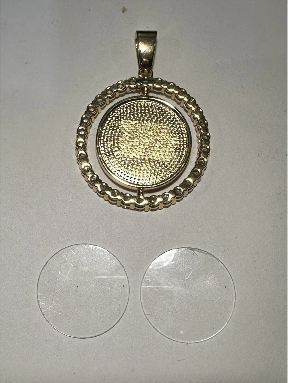 Gold Plated Coin Bezel Pendant Iced Out Rhinestone Medallion with Crystals